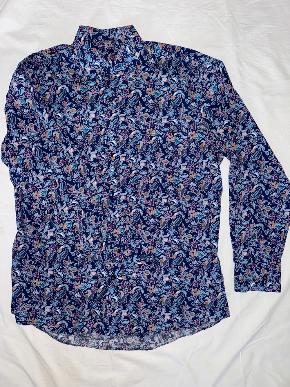 Alan Flusser Navy Floral Paisley Button-Down Shirt Mens M